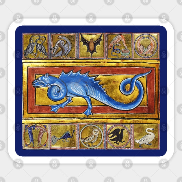 MEDIEVAL BESTIARY,SEPS LEGENDARY SNAKE , FANTASTIC ANIMALS IN GOLD RED BLUE COLORS Sticker by BulganLumini
